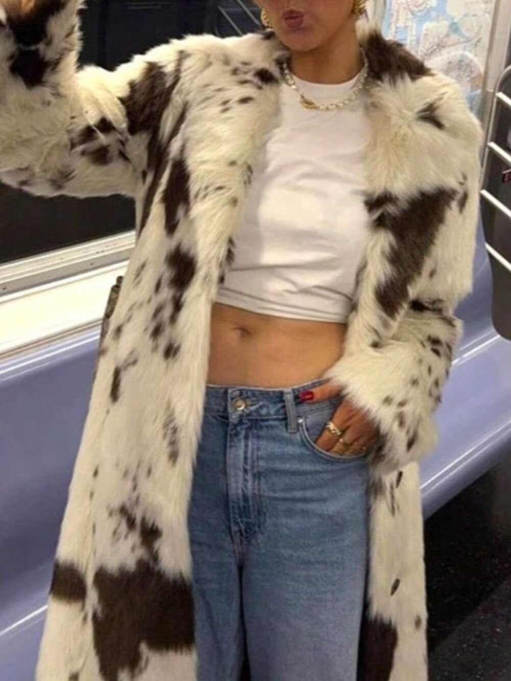 Casual Women's animal print faux Fur long Coat - Picture 4 of 4
